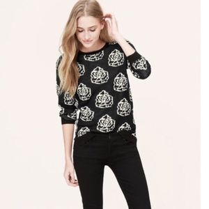 LOFT Rose Sweater Black / Cream XS 🌹